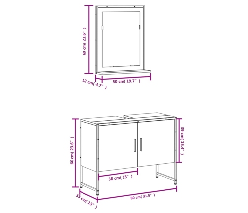 Juego de muebles de baño 2 pzas madera de ingeniería negro