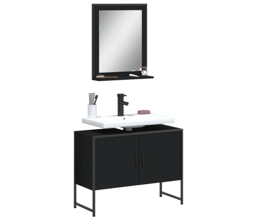 Juego de muebles de baño 2 pzas madera de ingeniería negro