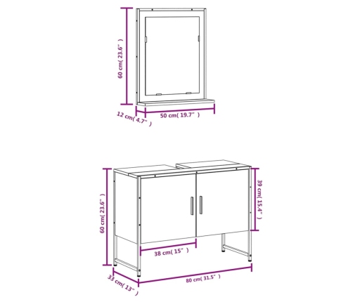 Set de muebles de baño 2 pzas madera de ingeniería roble sonoma