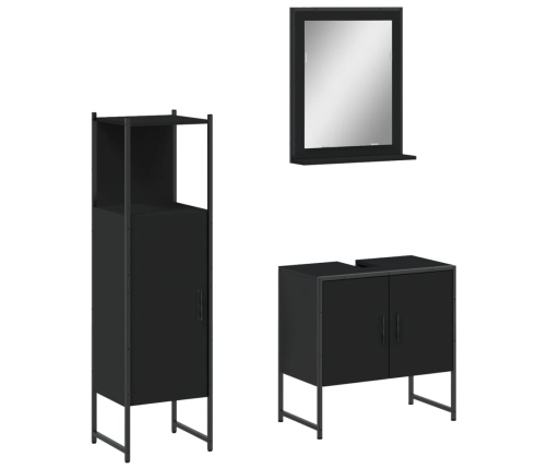 Set de muebles de baño 3 piezas madera contrachapada negro