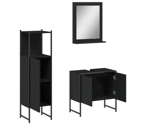 Set de muebles de baño 3 piezas madera contrachapada negro