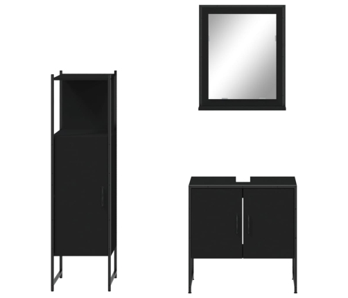 Set de muebles de baño 3 piezas madera contrachapada negro