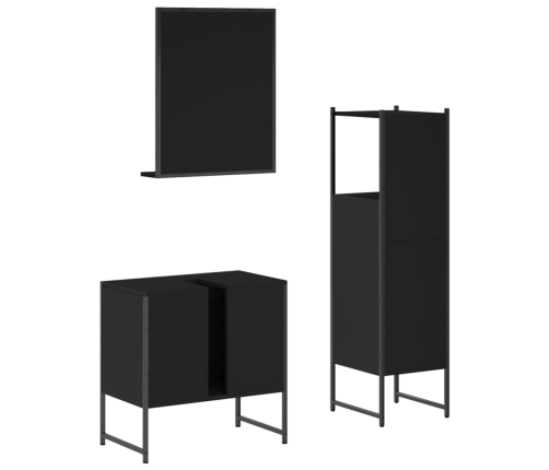 Set de muebles de baño 3 piezas madera contrachapada negro