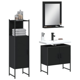 Set de muebles de baño 3 piezas madera contrachapada negro