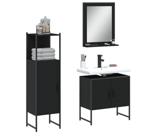 Set de muebles de baño 3 piezas madera contrachapada negro