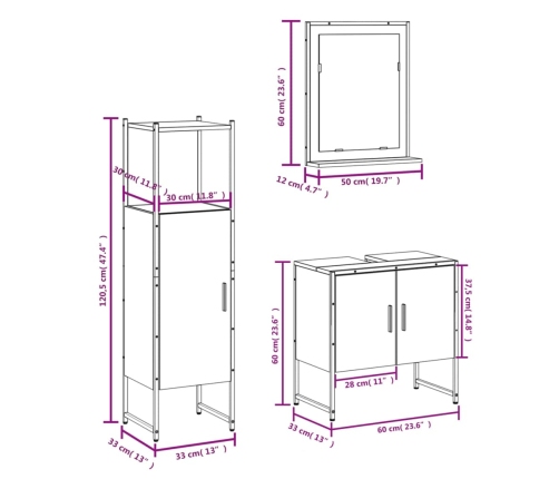 Set de muebles de baño 3 pzas madera contrachapada roble sonoma