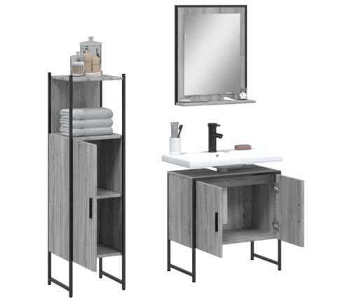 Set de muebles de baño 3 pzas madera contrachapada gris sonoma