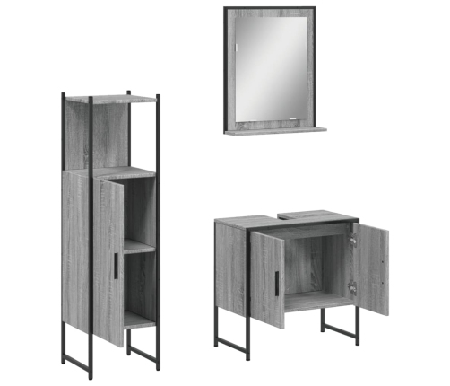 Set de muebles de baño 3 pzas madera contrachapada gris sonoma