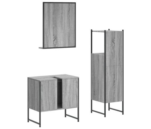 Set de muebles de baño 3 pzas madera contrachapada gris sonoma