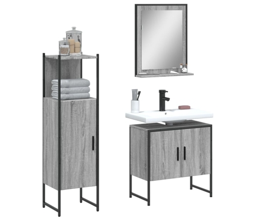 Set de muebles de baño 3 pzas madera contrachapada gris sonoma