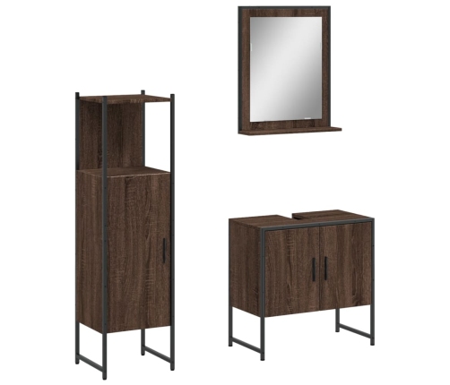 Set de muebles de baño 3 pzas madera contrachapada roble marrón