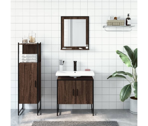 Set de muebles de baño 3 pzas madera contrachapada roble marrón