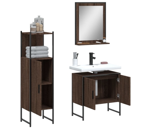 Set de muebles de baño 3 pzas madera contrachapada roble marrón