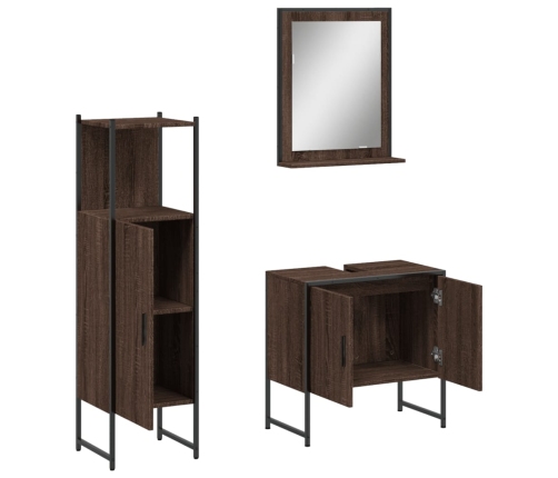 Set de muebles de baño 3 pzas madera contrachapada roble marrón