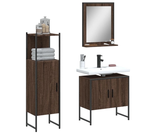 Set de muebles de baño 3 pzas madera contrachapada roble marrón