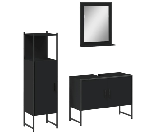 Set de muebles de baño 3 piezas madera contrachapada negro