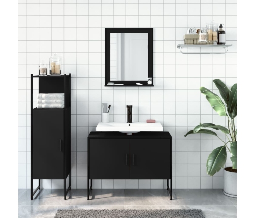 Set de muebles de baño 3 piezas madera contrachapada negro