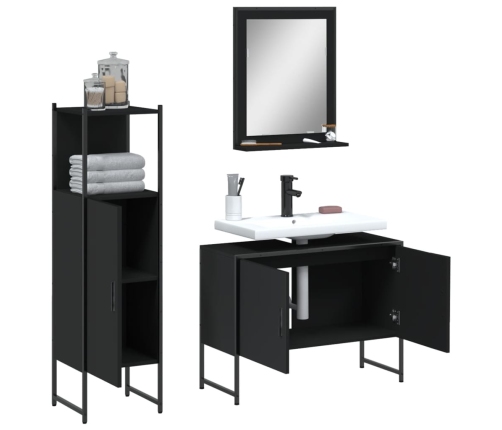 Set de muebles de baño 3 piezas madera contrachapada negro