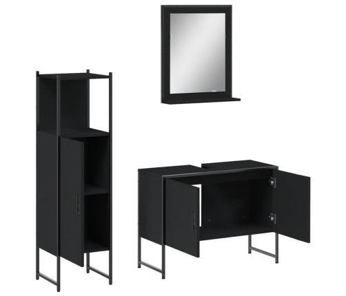 Set de muebles de baño 3 piezas madera contrachapada negro