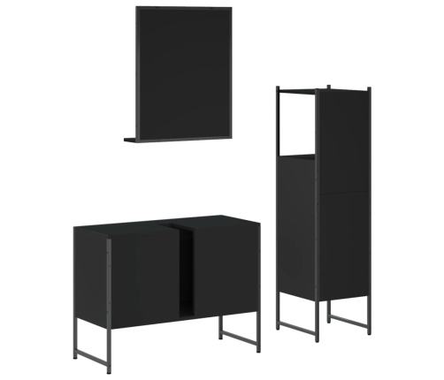 Set de muebles de baño 3 piezas madera contrachapada negro