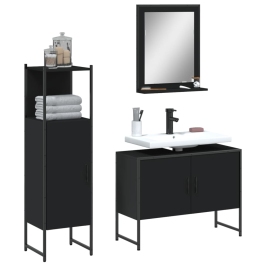 Set de muebles de baño 3 piezas madera contrachapada negro