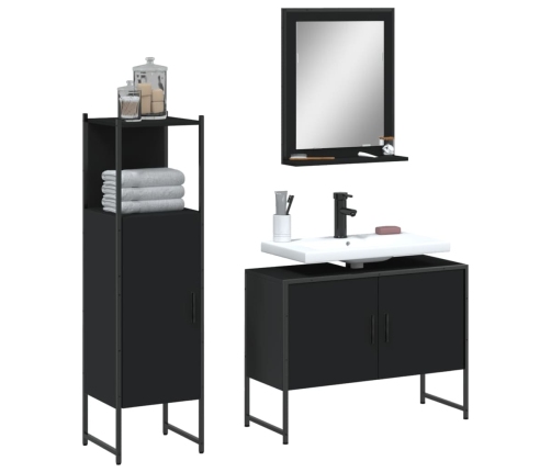 Set de muebles de baño 3 piezas madera contrachapada negro