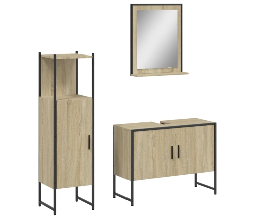 Set de muebles de baño 3 pzas madera contrachapada roble sonoma