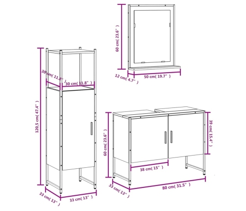 Set de muebles de baño 3 pzas madera contrachapada roble sonoma