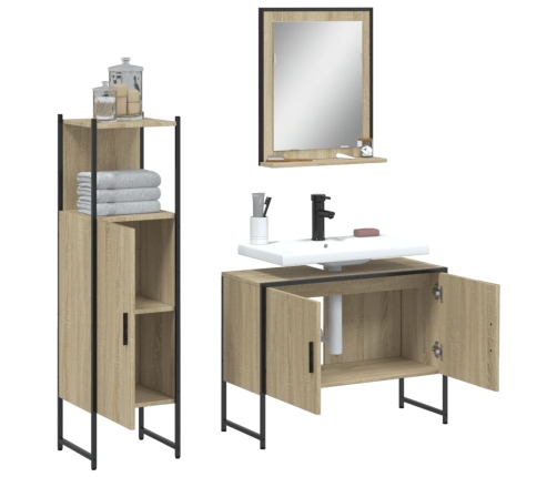 Set de muebles de baño 3 pzas madera contrachapada roble sonoma