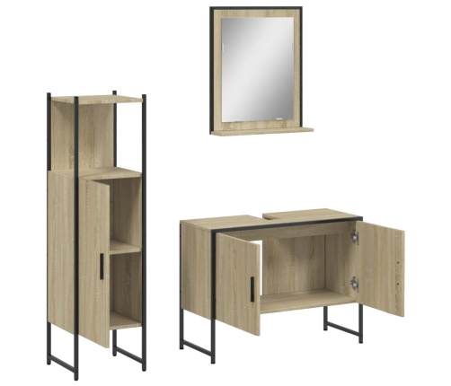 Set de muebles de baño 3 pzas madera contrachapada roble sonoma