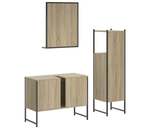 Set de muebles de baño 3 pzas madera contrachapada roble sonoma