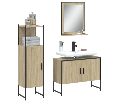 Set de muebles de baño 3 pzas madera contrachapada roble sonoma