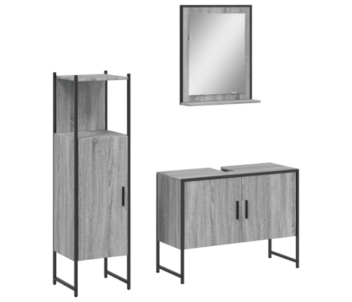 Set de muebles de baño 3 pzas madera contrachapada gris sonoma