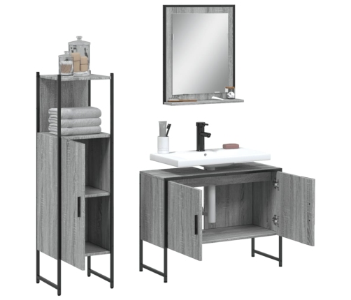 Set de muebles de baño 3 pzas madera contrachapada gris sonoma