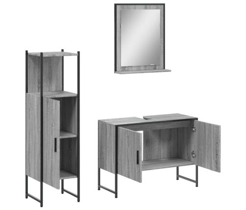 Set de muebles de baño 3 pzas madera contrachapada gris sonoma