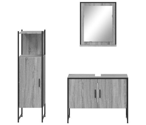 Set de muebles de baño 3 pzas madera contrachapada gris sonoma