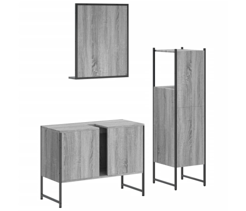 Set de muebles de baño 3 pzas madera contrachapada gris sonoma