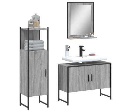 Set de muebles de baño 3 pzas madera contrachapada gris sonoma