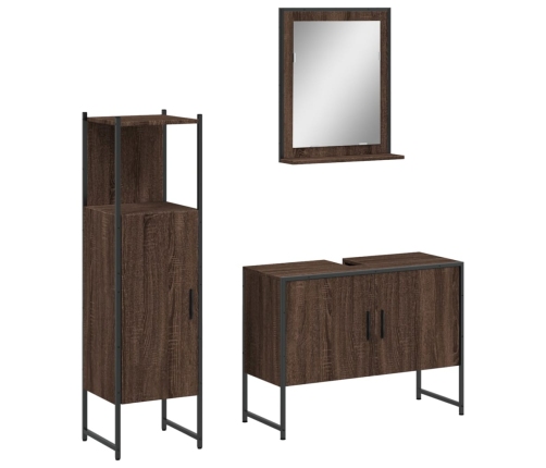 Set de muebles de baño 3 pzas madera contrachapada roble marrón