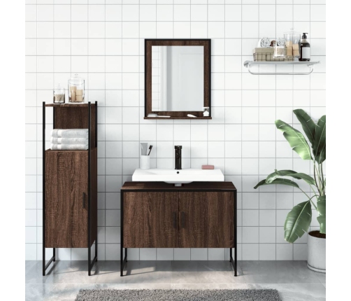 Set de muebles de baño 3 pzas madera contrachapada roble marrón