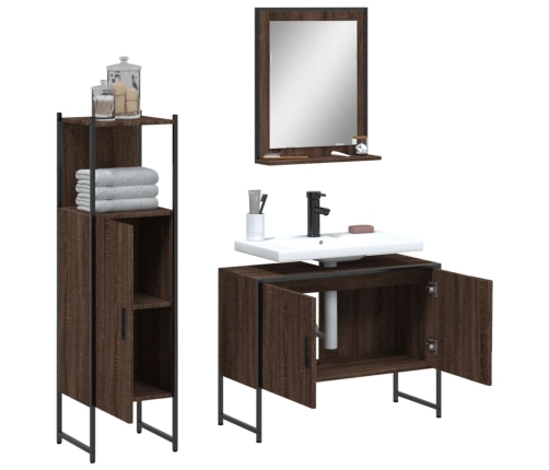 Set de muebles de baño 3 pzas madera contrachapada roble marrón