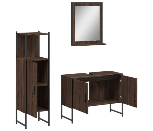 Set de muebles de baño 3 pzas madera contrachapada roble marrón