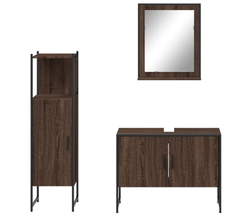 Set de muebles de baño 3 pzas madera contrachapada roble marrón