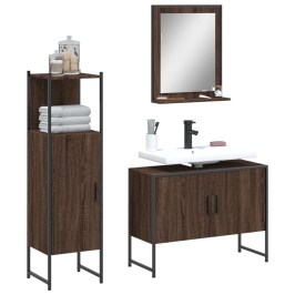 Set de muebles de baño 3 pzas madera contrachapada roble marrón