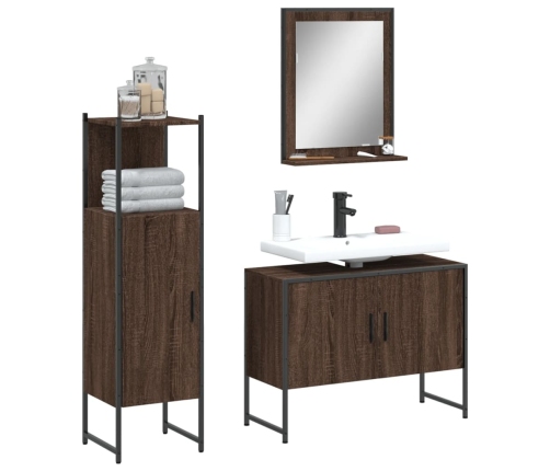 Set de muebles de baño 3 pzas madera contrachapada roble marrón