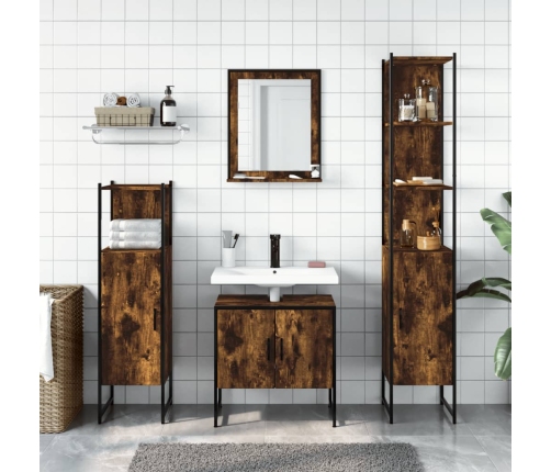 Set de muebles de baño 4 piezas madera contrachapada roble humo