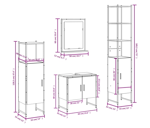 Set de muebles de baño 4 piezas madera contrachapada roble humo