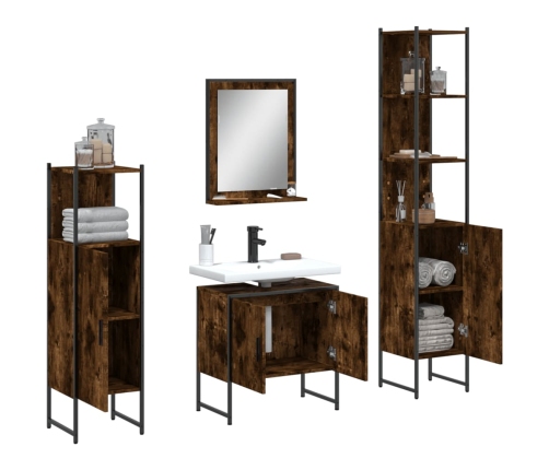 Set de muebles de baño 4 piezas madera contrachapada roble humo