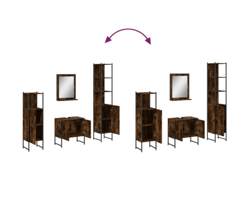 Set de muebles de baño 4 piezas madera contrachapada roble humo