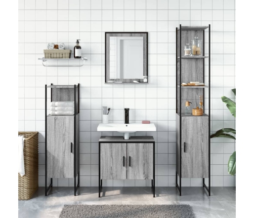 Set de armario de baño 4 pzas madera contrachapada gris sonoma